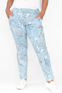 Pants<Rosa Sera Hartley Blue Floral Crinkle Pant