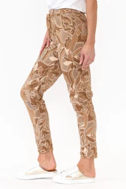 Pants<Rosa Sera Hartley Brown Floral Crinkle Pant