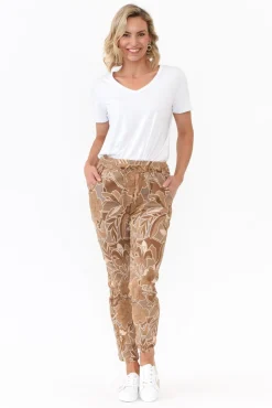 Pants<Rosa Sera Hartley Brown Floral Crinkle Pant