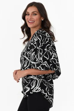 Sleeved Tops<New U Collection Heath Black Abstract Puff Sleeve Top