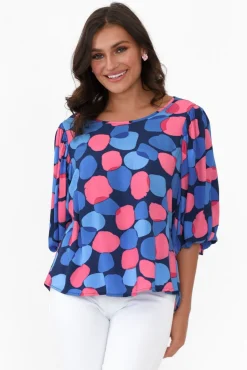 Sleeved Tops<New U Collection Heath Blue Spot Puff Sleeve Top