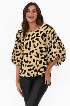 Sleeved Tops<New U Collection Heath Cream Leopard Puff Sleeve Top