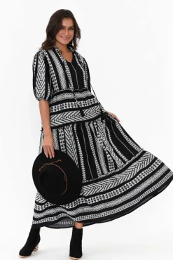 Cotton Dresses<Joop u0026 Gypsy Helena Black Embroidered Cotton Maxi Dress