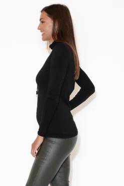 Sleeved Tops<Bamboo Body Henrietta Black Bamboo Turtleneck Top