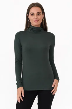 Sleeved Tops<Bamboo Body Henrietta Dark Green Bamboo Turtleneck Top