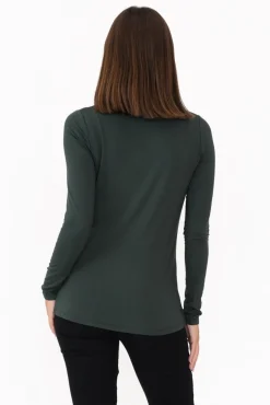 Sleeved Tops<Bamboo Body Henrietta Dark Green Bamboo Turtleneck Top