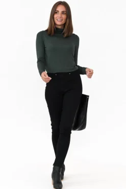 Sleeved Tops<Bamboo Body Henrietta Dark Green Bamboo Turtleneck Top