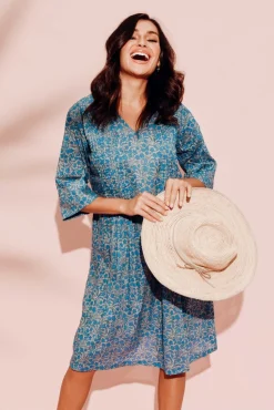 Cotton Dresses<Mozaic Heron Blue Floral Cotton Dress