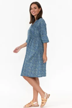 Cotton Dresses<Mozaic Heron Blue Floral Cotton Dress