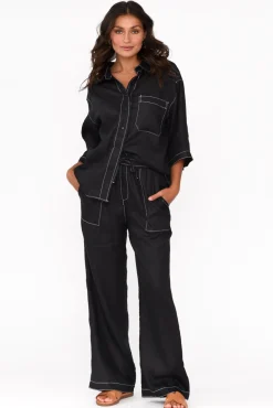 Pants<Label Of Love Hester Black Linen Pocket Pant