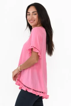 Linen Tops<Willow Tree Hewitt Pink V Neck Ruffle Top