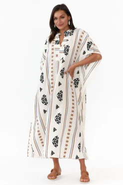Cotton Dresses<Italian Closet Higgins White Embroidered Cotton Kaftan