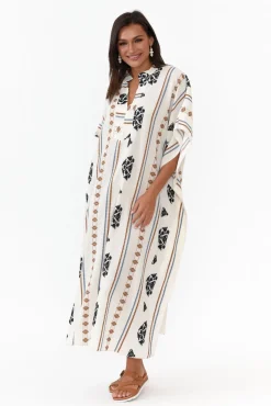 Cotton Dresses<Italian Closet Higgins White Embroidered Cotton Kaftan