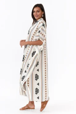 Cotton Dresses<Italian Closet Higgins White Embroidered Cotton Kaftan