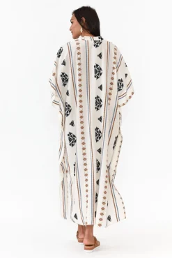 Cotton Dresses<Italian Closet Higgins White Embroidered Cotton Kaftan