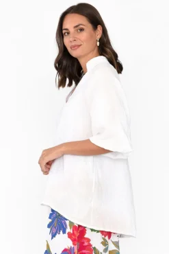 Linen Tops<Donna Donna Hiram White Linen Top