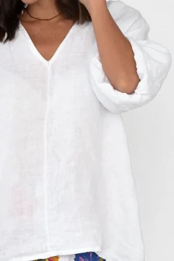 Linen Tops<Donna Donna Hiram White Linen Top