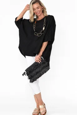 Linen Tops<Tirelli Holden Black Linen Pleat Top