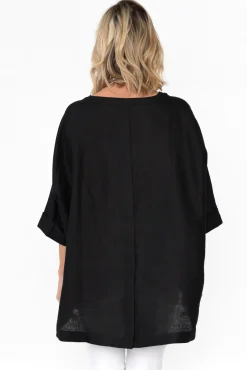 Linen Tops<Tirelli Holden Black Linen Pleat Top
