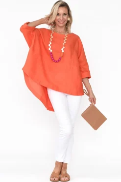 Sleeved Tops<Tirelli Holden Orange Linen Pleat Top