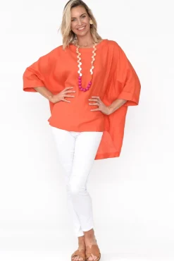 Sleeved Tops<Tirelli Holden Orange Linen Pleat Top