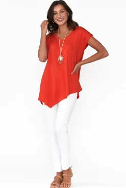 Sleeved Tops<Lou Lou Holiday Red Asymmetrical Bamboo Tee