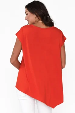 Sleeved Tops<Lou Lou Holiday Red Asymmetrical Bamboo Tee