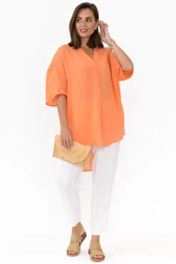 Linen Tops<Cali and Co Holland Orange Linen V Neck Tunic