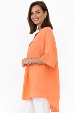 Linen Tops<Cali and Co Holland Orange Linen V Neck Tunic