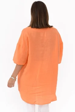 Linen Tops<Cali and Co Holland Orange Linen V Neck Tunic