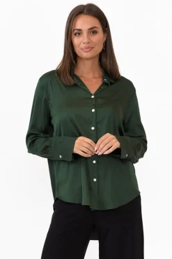 Shirts<365 Days Honor Dark Green Satin Shirt