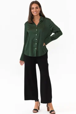 Shirts<365 Days Honor Dark Green Satin Shirt