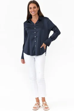 Shirts<365 Days Honor Navy Satin Shirt