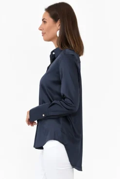 Shirts<365 Days Honor Navy Satin Shirt