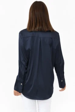Shirts<365 Days Honor Navy Satin Shirt