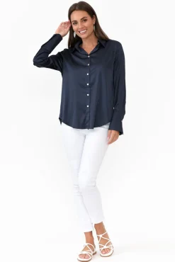 Shirts<365 Days Honor Navy Satin Shirt