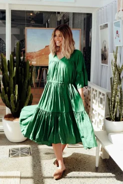 Cotton Dresses<Worthier Hope Green Tiered Midi Dress