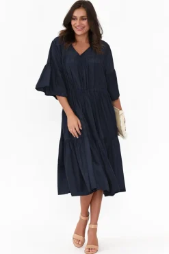 Cotton Dresses<Worthier Hope Navy Tiered Midi Dress