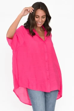 Cotton Tops<Cotton Village Hot Pink Cotton Blend Hi Lo Shirt