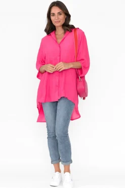 Cotton Tops<Cotton Village Hot Pink Cotton Blend Hi Lo Shirt