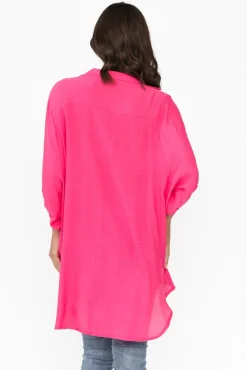 Cotton Tops<Cotton Village Hot Pink Cotton Blend Hi Lo Shirt