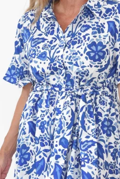 Cotton Dresses<Liberty Rose Houston Blue Blossom Cotton Tie Dress