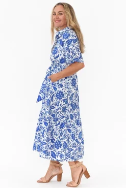Cotton Dresses<Liberty Rose Houston Blue Blossom Cotton Tie Dress