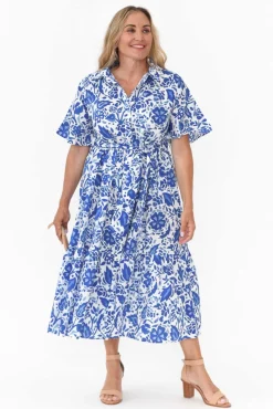 Cotton Dresses<Liberty Rose Houston Blue Blossom Cotton Tie Dress
