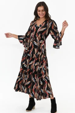 Maxi Dresses<Willow Tree Howard Black Leaf Tassel Tie Dress
