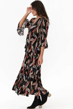 Maxi Dresses<Willow Tree Howard Black Leaf Tassel Tie Dress