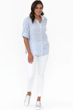 Linen Tops<Worthier Hyatt Blue Stripe Linen Shirt