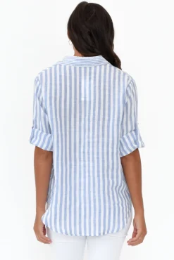 Linen Tops<Worthier Hyatt Blue Stripe Linen Shirt