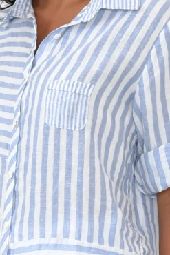 Linen Tops<Worthier Hyatt Blue Stripe Linen Shirt