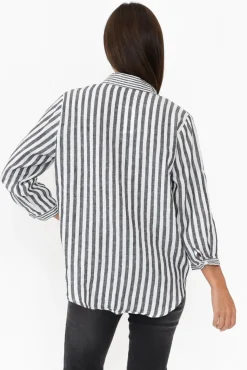 Linen Tops<Worthier Hyatt Charcoal Stripe Linen Shirt
